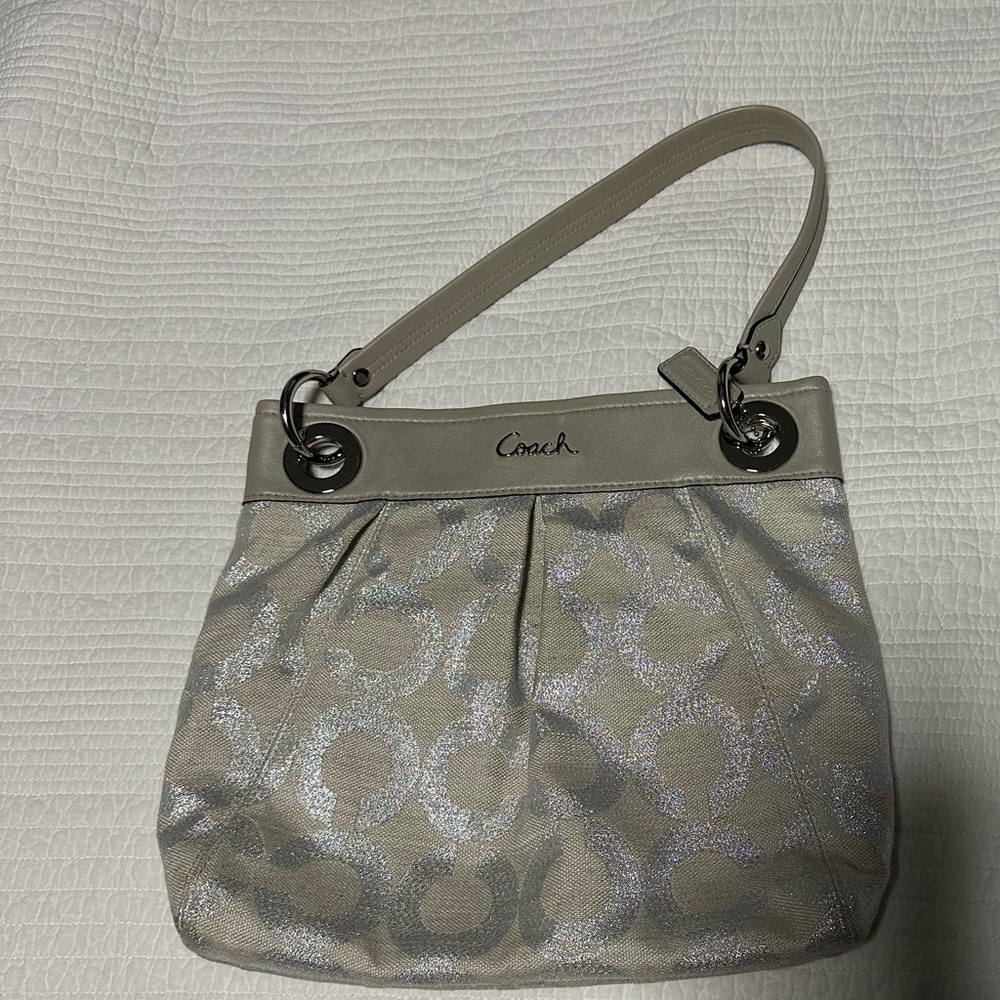 Coach Silver and Gray Shoulder Bag with Signature Design